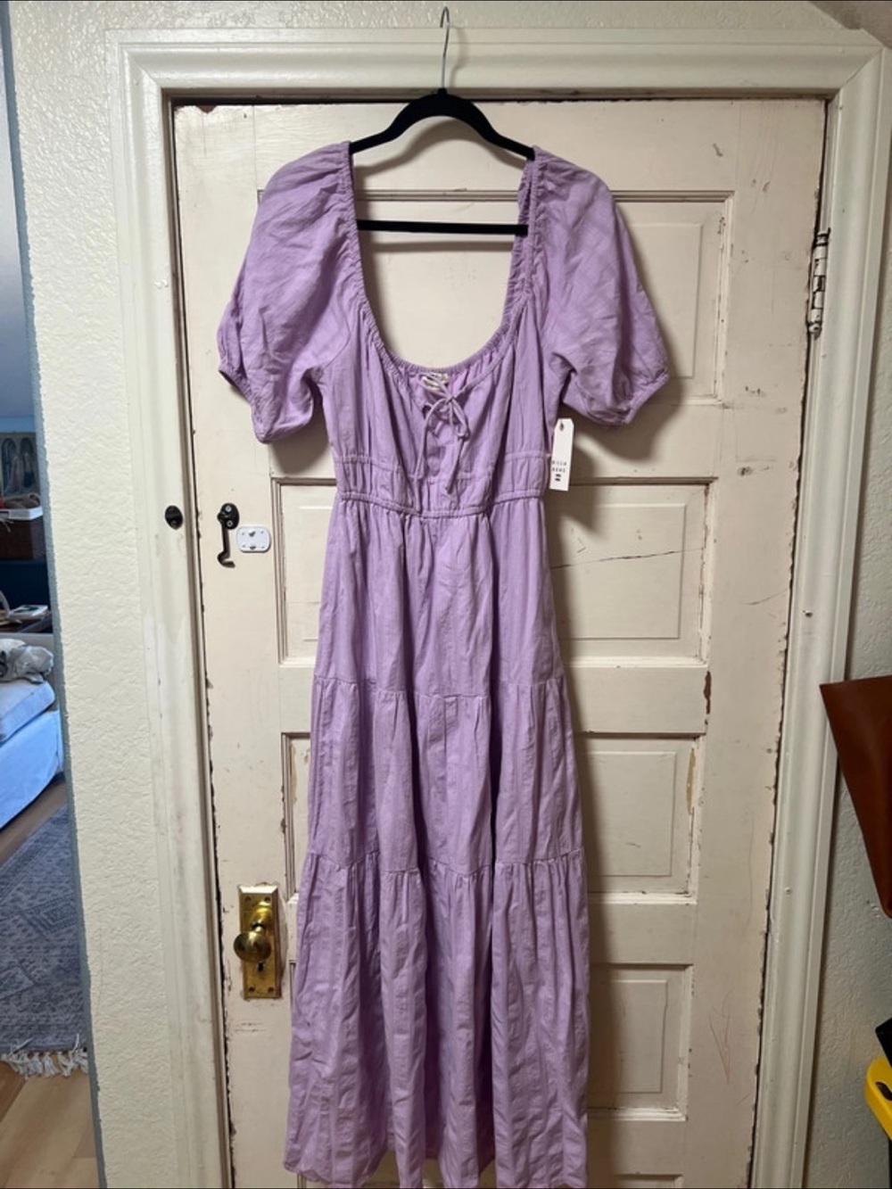 Billabong Lavender Puff Sleeve Maxi Dress with Lace-Up Front
